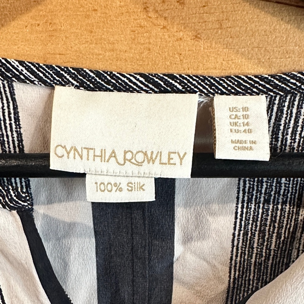 Cynthia Rowley Black & White Vertical Stripe Silk Blouse